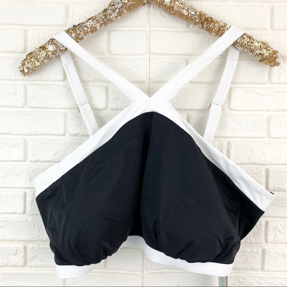 Coastal Blue high halter bikini top colorblock NEW - Picture 3 of 7